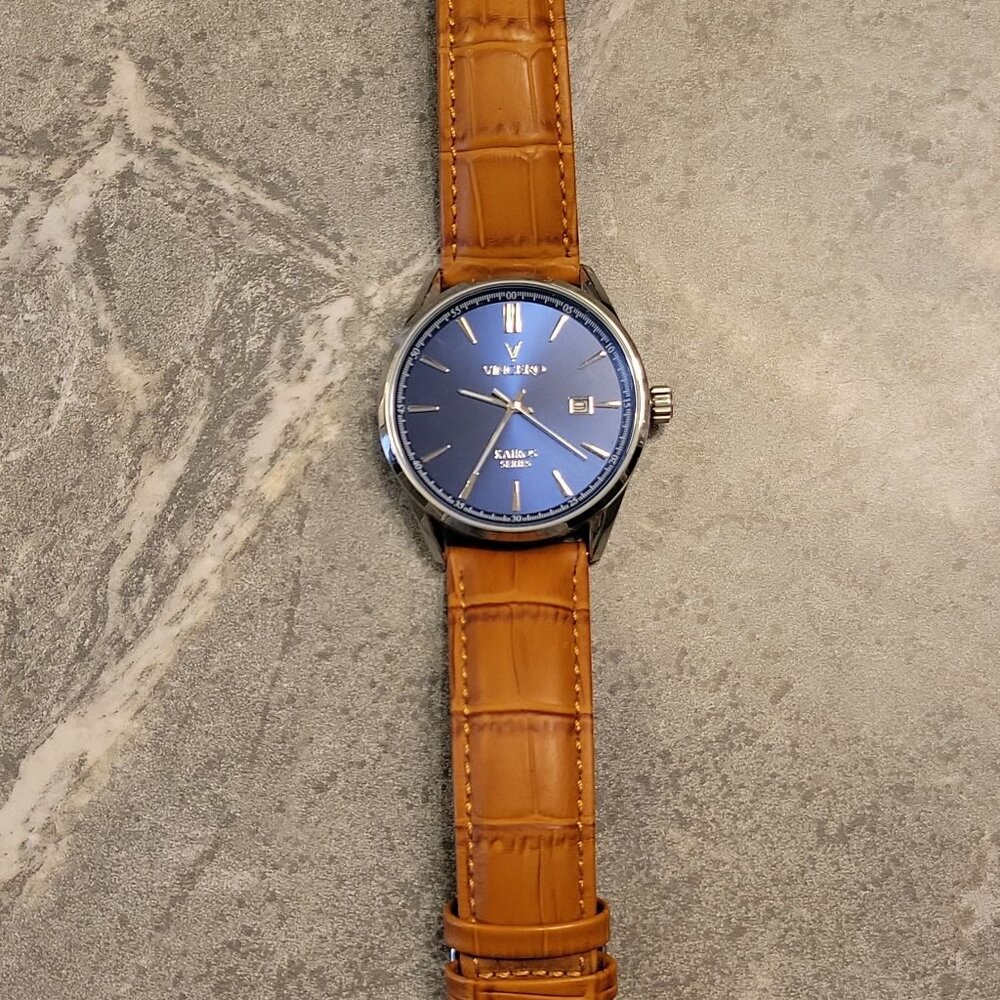 Blue Dial Men's Watch with Tan Leather Strap